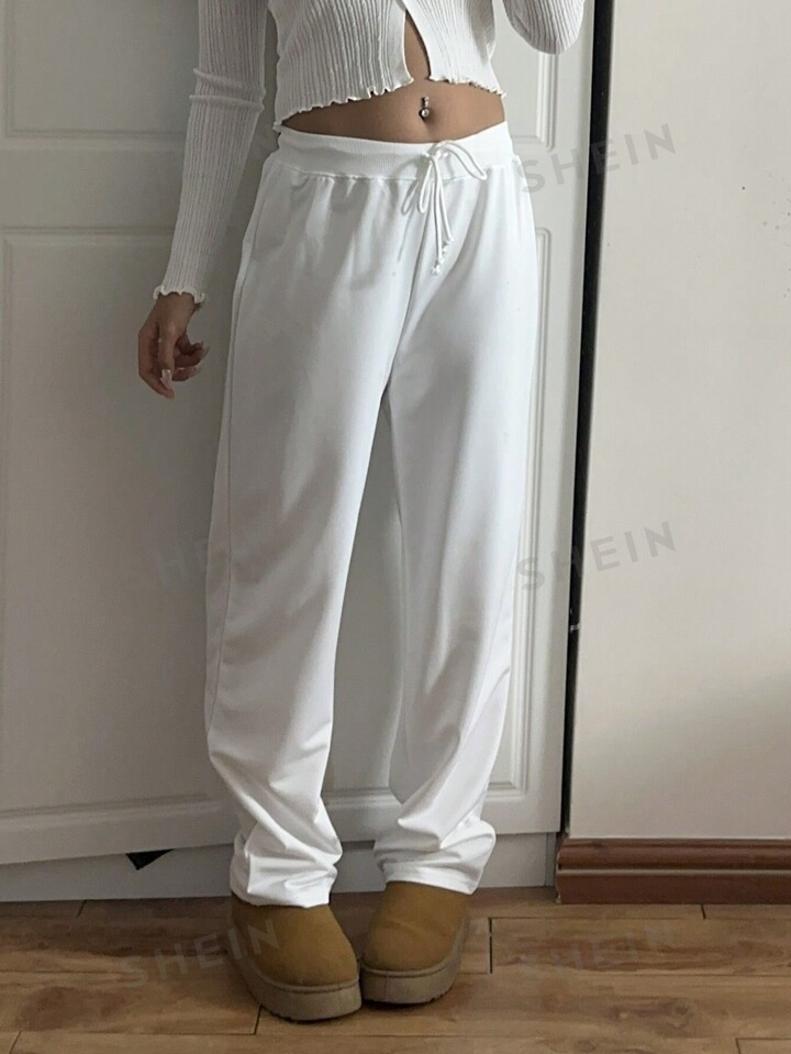 SHEIN CovetEZ White Low-Waisted Loose Women's Sports Pants For Spring/Summer | SHEIN