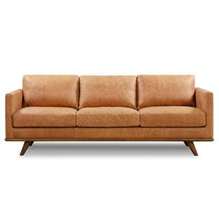 Nolita 85 in. Square Arm 3-Seater Sofa in Cognac Tan | The Home Depot