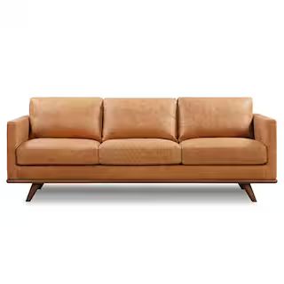 Nolita 85 in. Square Arm 3-Seater Sofa in Cognac Tan | The Home Depot