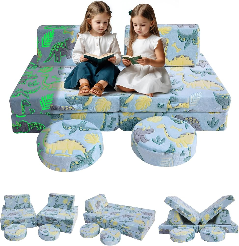 MeMoreCool Kids Couch Glow Sofa Modular Toddler Couch for Playroom, 8-Piece Fold Out Baby Couch P... | Amazon (US)