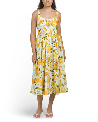 Sleeveless Floral Corset Bodice Midi Dress | TJ Maxx