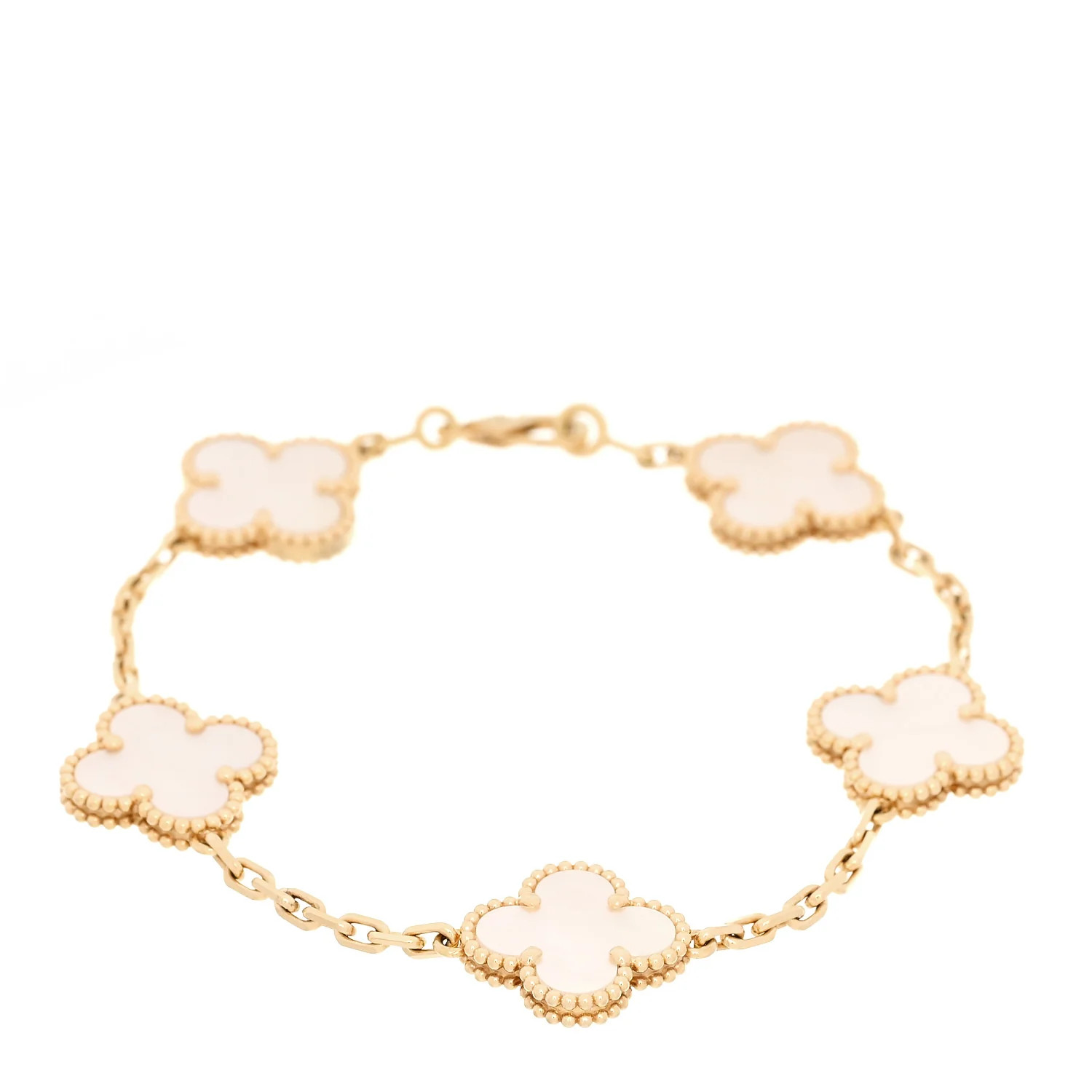 Van Cleef & Arpels 18K Yellow Gold Mother of Pearl 5 Motifs Vintage Alhambra Bracelet | FASHIONPHILE (US)