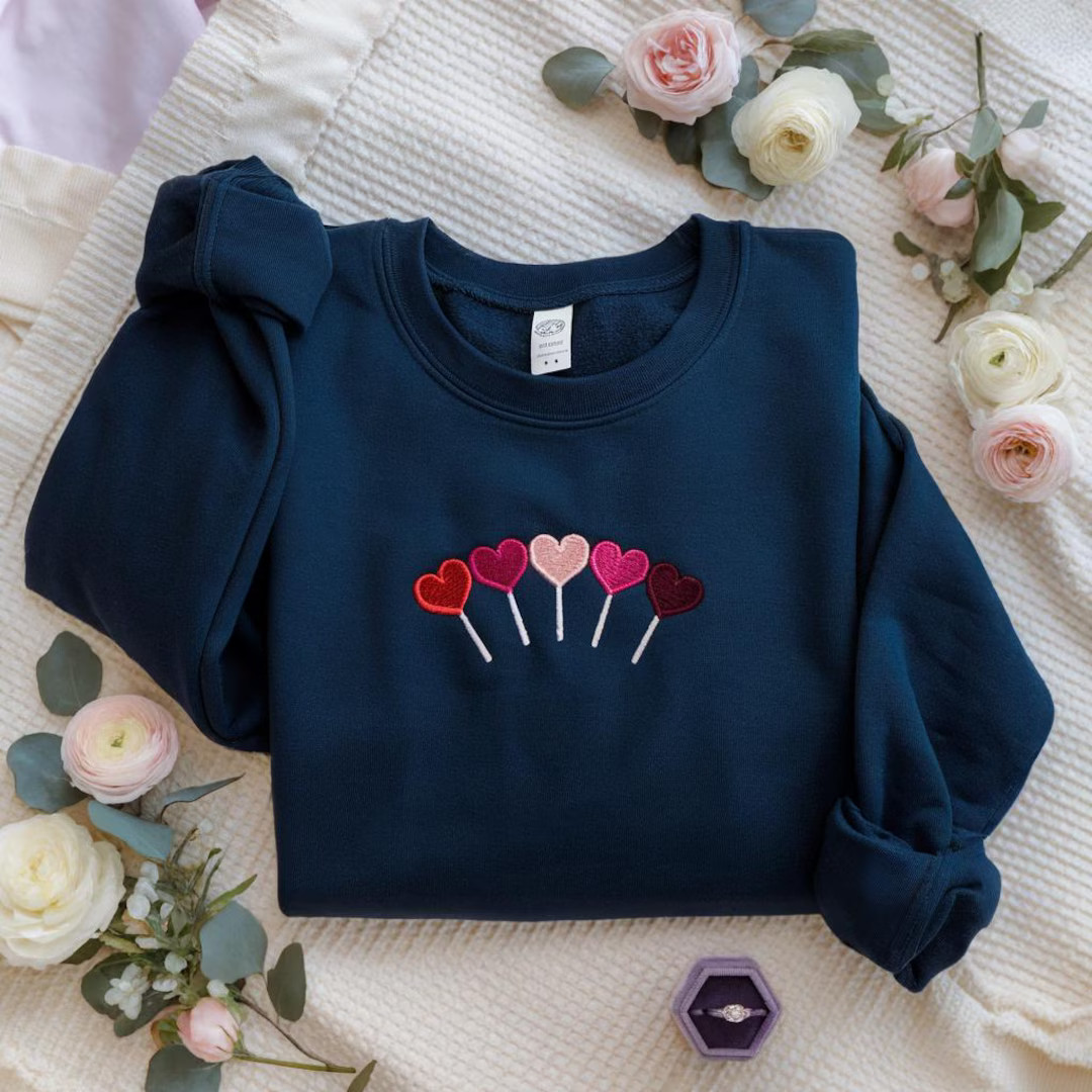 Valentine Heart Lollipop Embroidered Sweatshirt, Mini Heart Candy Sweater, Candy Heart Shirt, Hea... | Etsy (US)
