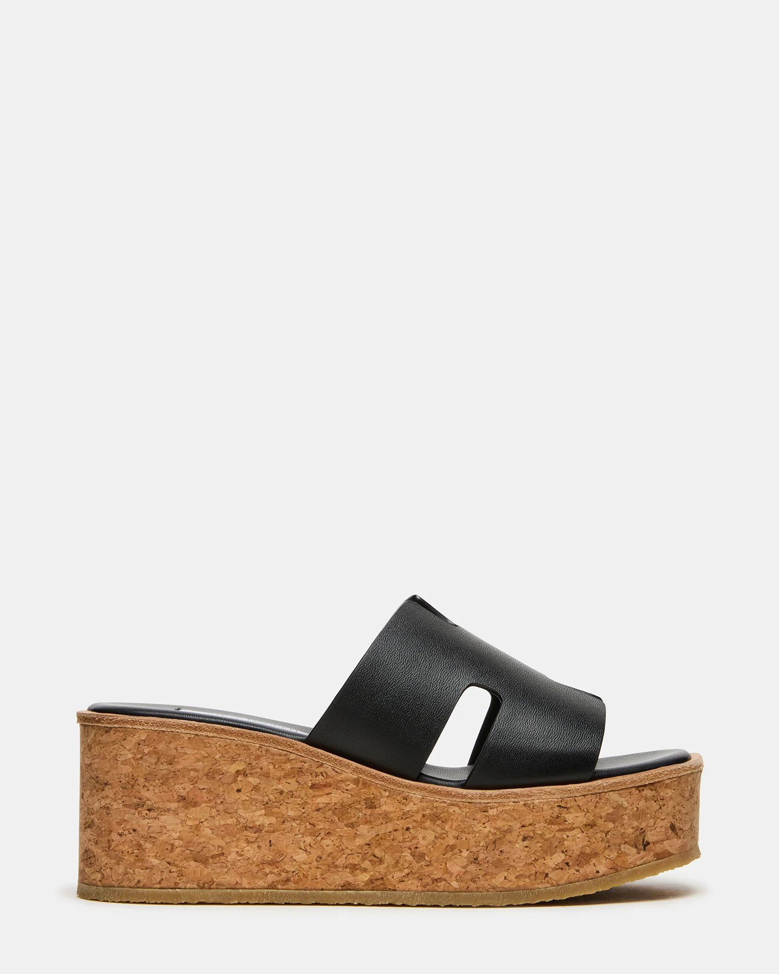HARMONY Black Leather Wedge Mule Cork Platform Women's Sandal | Steve Madden (US)