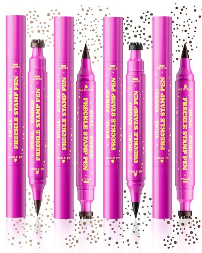 Berinist 4 Color Faux Freckle Stamp Pen Kit, Upgrade Dual Ended 2-in-1 Waterproof Fake Freckle Pen with Multi-Prong Freckles Stamp Head for Women to Easily Create Natural Long-Lasting Sunkissed Makeup | Amazon (US)