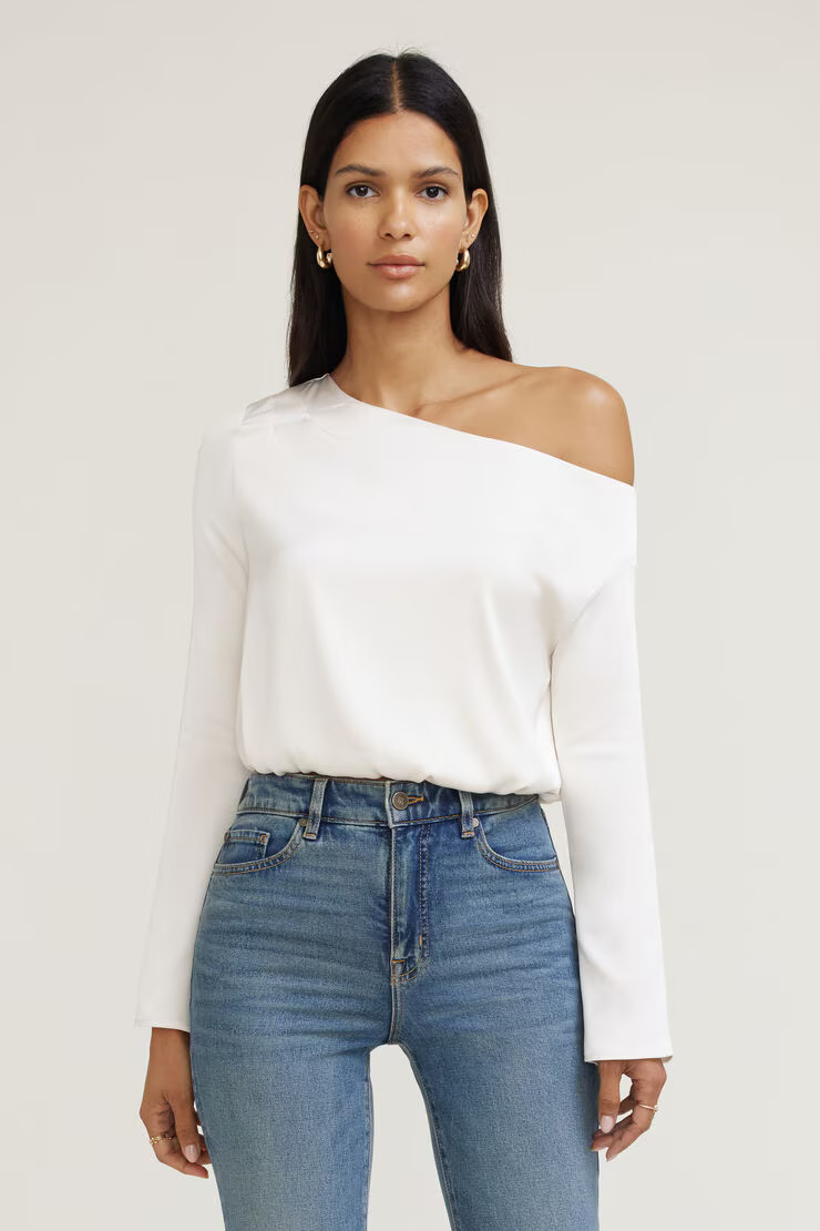 Off Shoulder Satin Blouse | Dynamite Clothing