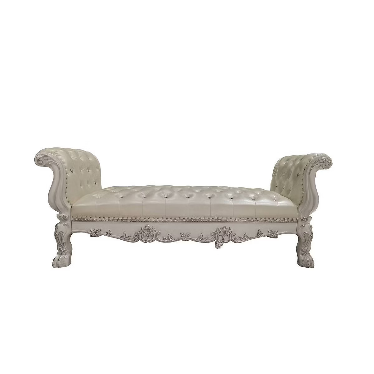 Acme Furniture 78.5" Dresden Ottoman and Bench Synthetic Leather and Bone White Finish: Upholster... | Target