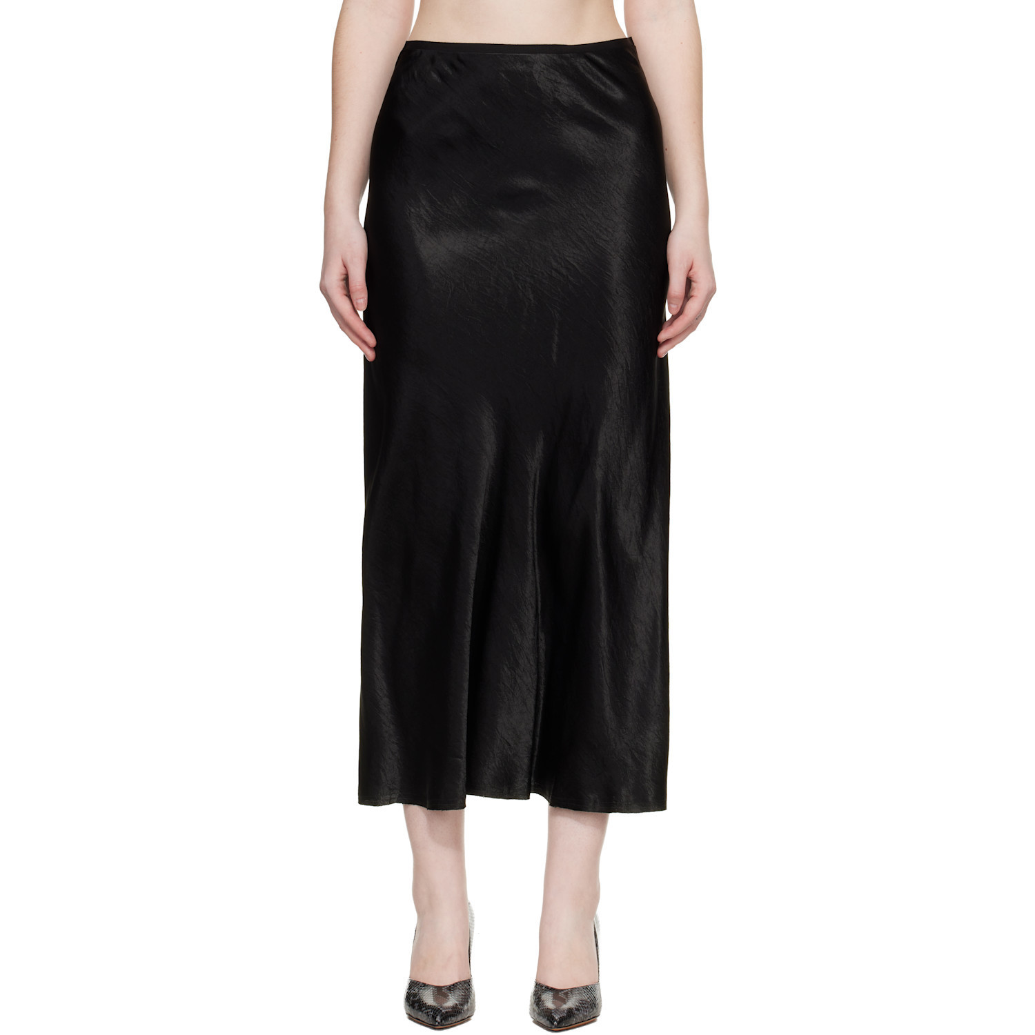 Maison Margiela Black Satin Midi Skirt | SSENSE