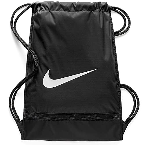 Nike Brasilia Training Gymsack, Drawstring Backpack with Zippered Sides, Water-Resistant Bag, Black/Black/White | Amazon (US)