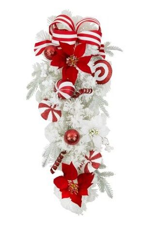 Teardrop Swag 28" White Pine & Peppermints | Michaels | Michaels Stores