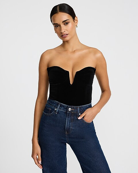 Velvet Strapless V-Wire Bodysuit | Express