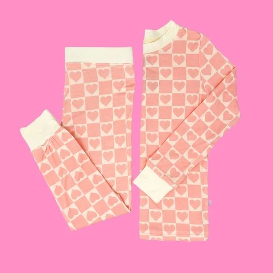 Pink Checkered Heart PJ Set | Poppy Kids Co