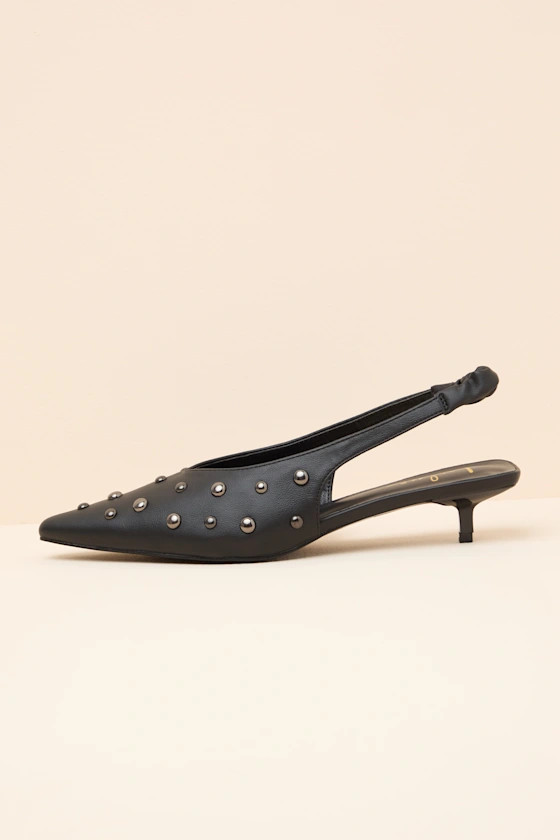 Josefina Black Studded Pointed-Toe Slingback Pumps | Lulus
