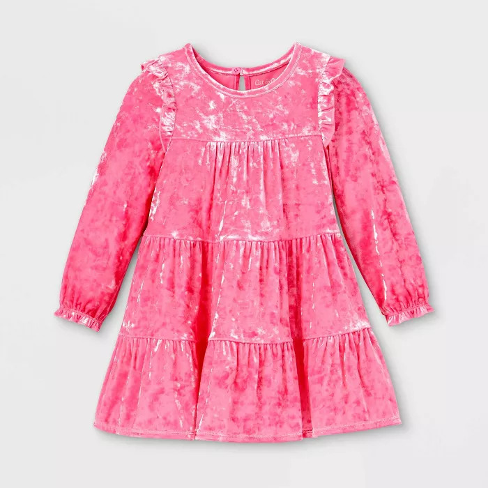 Toddler Girls' Tiered Velour Long Sleeve Dress - Cat & Jack™ Pink | Target