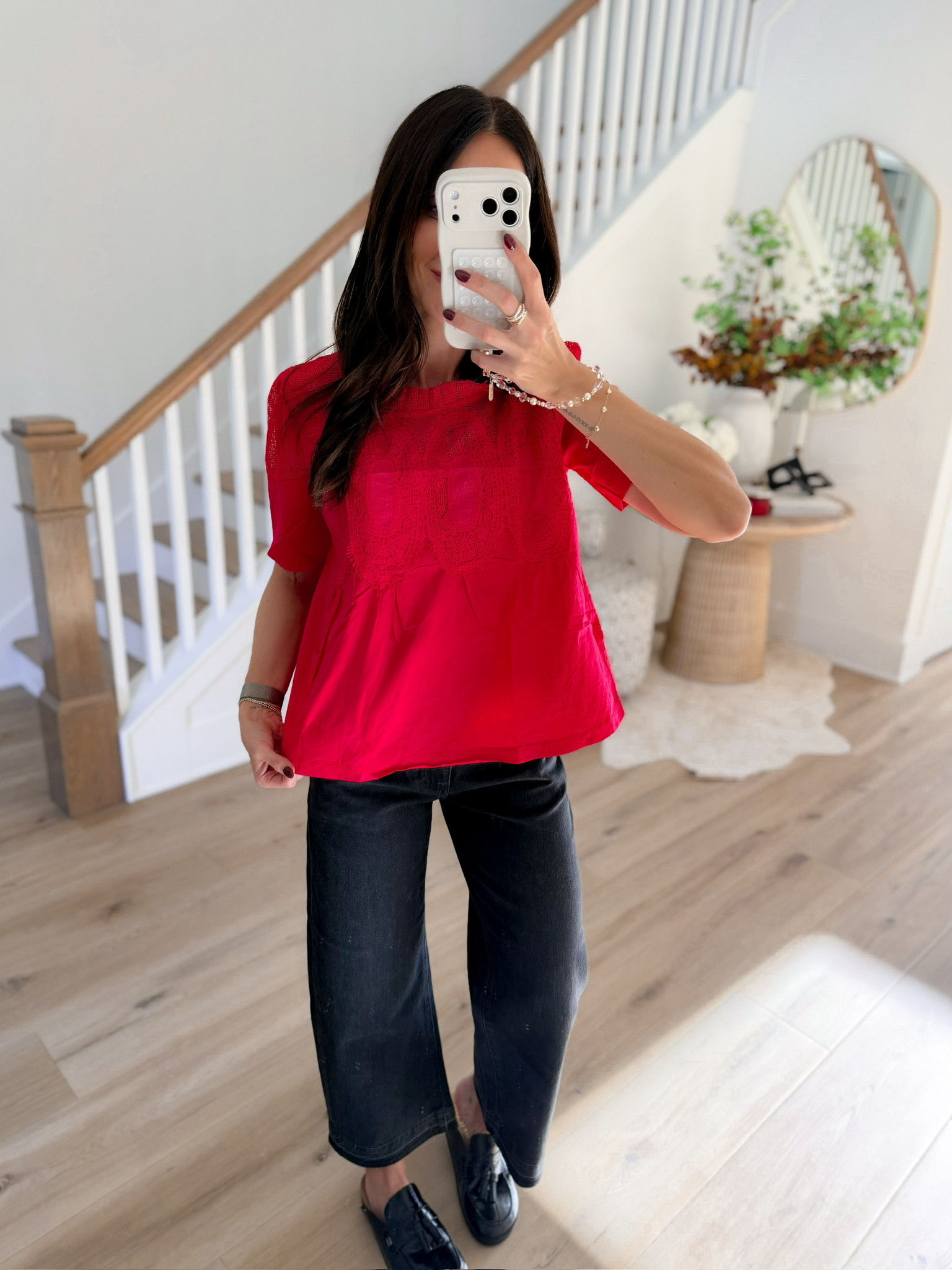 Love this red blouse! Elevated style for less. Amazon finds cute blouse red tops mom approved annabrstyle 

#LTKdayinmylife #LTKmomlife #LTKootd