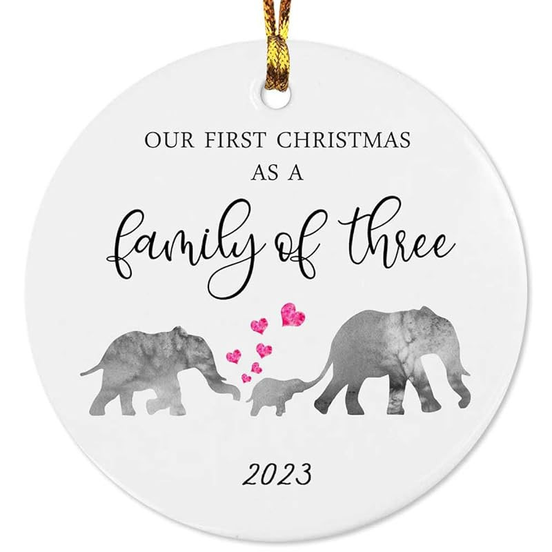 Our First Christmas as a Family of 3 Elephant 2023 Christmas Ornament Growing Family of 3 Baby Sh... | Amazon (US)