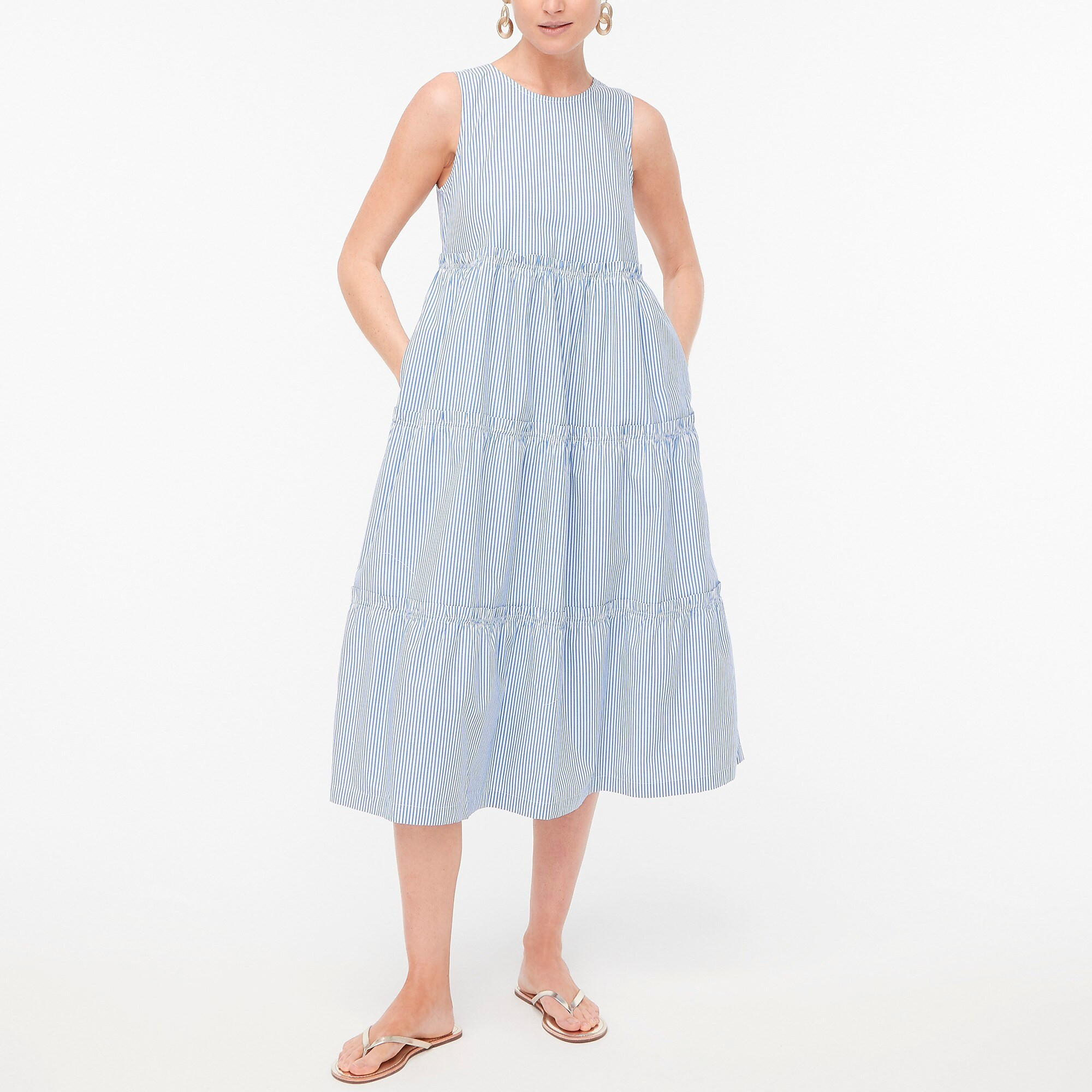 Sleeveless striped tiered midi dress | J.Crew Factory