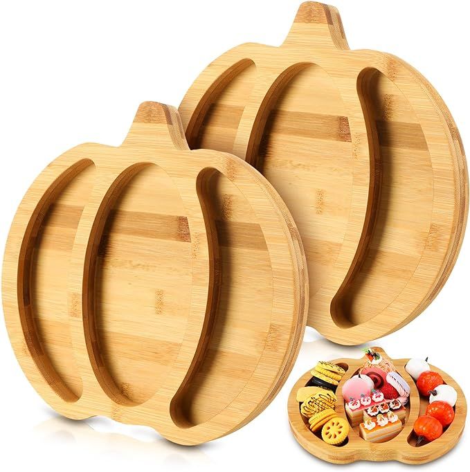 Teling 2 Pcs Paw Pumpkin Shaped Bamboo Serving Tray Pumpkin Heart Snack Platter with Grooves Mapl... | Amazon (US)