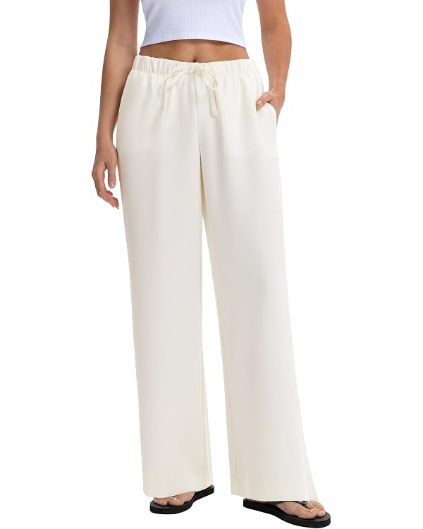 Abonlen Wide Leg Pants for Women Casual Flowy Crepe Trousers Wrinkle Free Relaxed Fit Lounge Work... | Amazon (US)