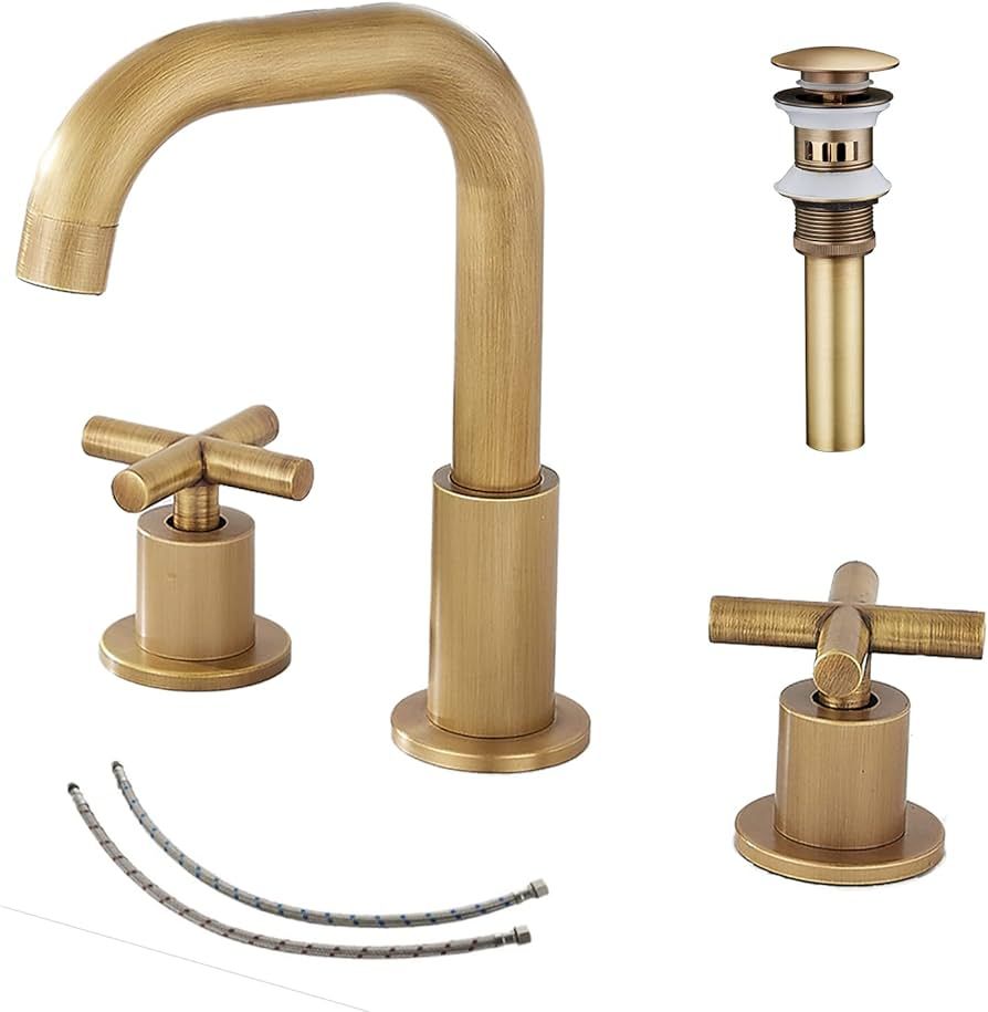 2 Handle Bathroom Faucet GGStudy3 Holes 360 Swivel Spout Antique Brass Widespread Bathroom Sink F... | Amazon (US)