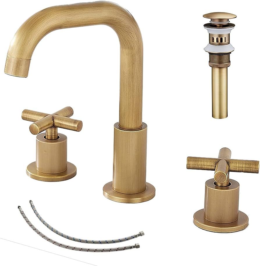 2 Handle Bathroom Faucet GGStudy3 Holes 360 Swivel Spout Antique Brass Widespread Bathroom Sink F... | Amazon (US)