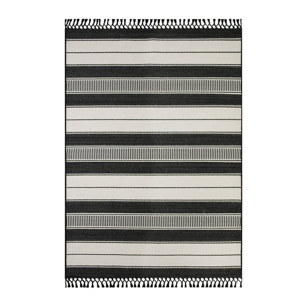Better Homes & Gardens 5' x 7' Black and White Striped Outdoor Rug | Walmart (US)