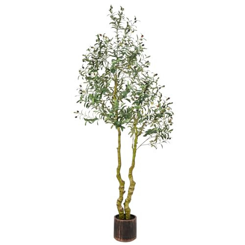 7FT Tall Faux Olive Tree Artificial - Extra Large Fake Tree with Lifelike Branches & Fruits, Statement Indoor/Outdoor Decor for Lobby, Open Concept Living Room, Luxury Spaces | Amazon (US)