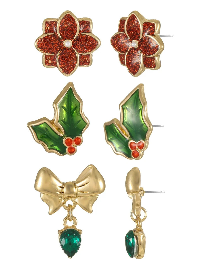 Holiday Time Stud Earring Set, 3 Pairs | Walmart (US)