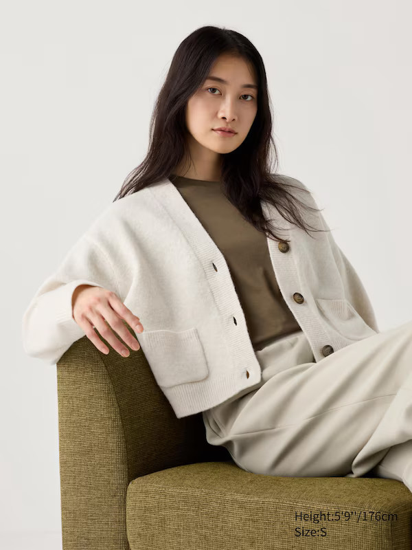 Soufflé Yarn V Neck Short Cardigan | UNIQLO (UK)