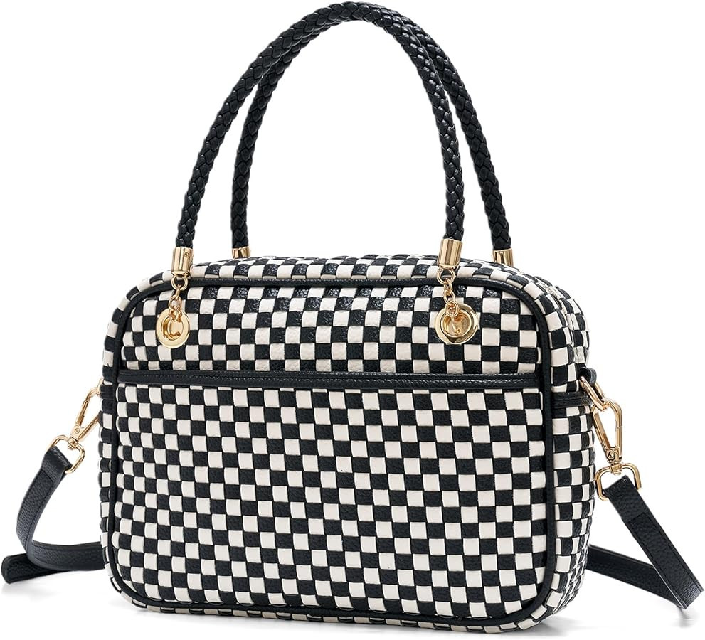 Chic Woven Crossbody Camera Bag, Soft Vegan Leather Purse with Designer Look & Braided Handle | Amazon (US)