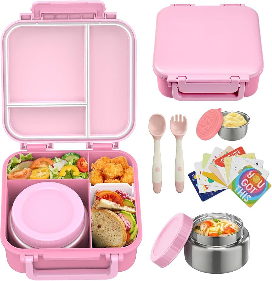 Kids Bento Lunch Box with 9oz Soup Thermo Leakproof Lunch Food Containers 4 Compartment with Insu... | Amazon (US)