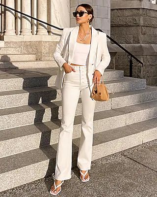 White Boucle Double Breasted Boyfriend Blazer | Express