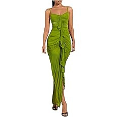Floerns Women's Ruffle Ruched Cami Dress Draped Split Elegant Bodycon Maxi Dresses | Amazon (US)