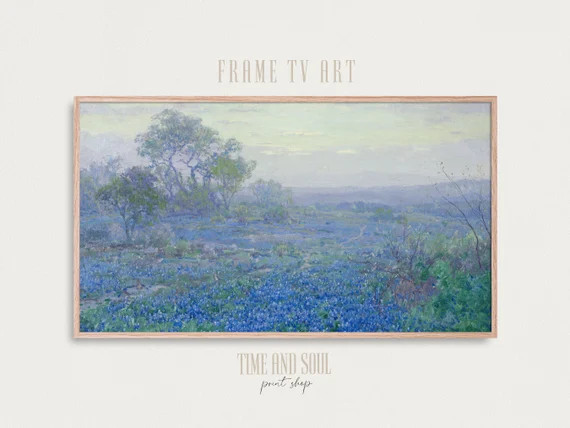 Samsung Frame TV Art. Texas Bluebonnets Antique Oil Painting. - Etsy | Etsy (US)