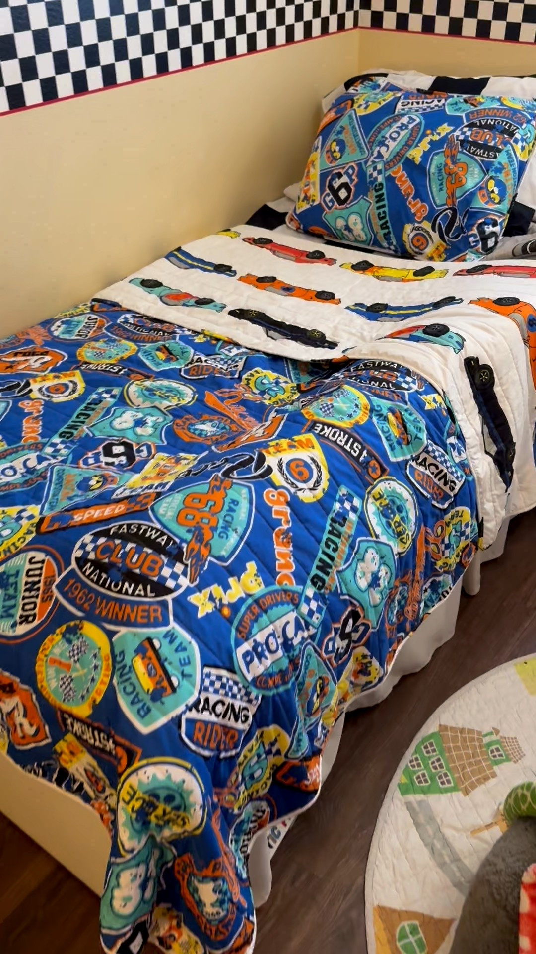 We love these race car sheets and blanket for our boys twin beds. Soft and comfy and the blanket isn’t too thick for my hot sleepers.

#LTKFindsUnder100 #LTKKids #LTKHome