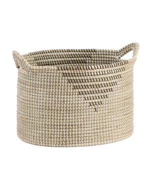 Large Seagrass Oval Basket With Handles | TJ Maxx