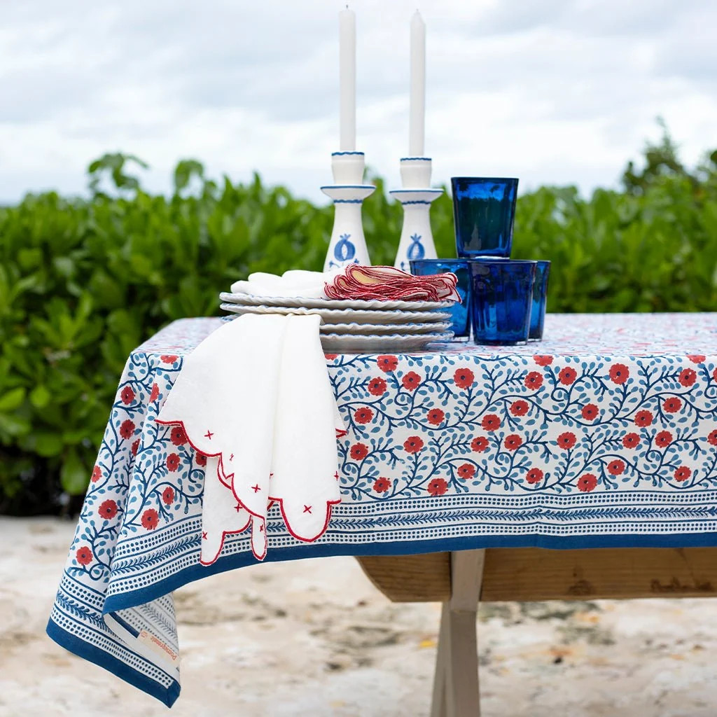 Stephanie Red & Blue Tablecloth | Pomegranate
