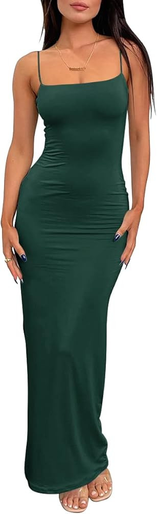 LILLUSORY Womens Summer Casual Slip Dresses Spaghetti Strap Bodycon Maxi Dress | Amazon (US)