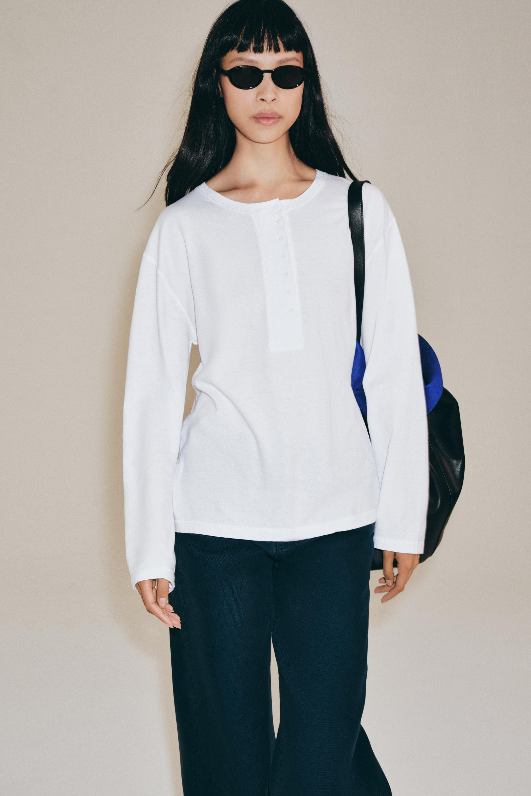 LINEN BLEND HENLEY T-SHIRT | Zara UK