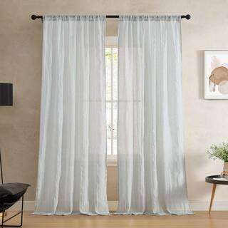 Charter Light Gray Faux Linen Solid 50 in. W x 108 in. L Easy Care Rod Pocket Indoor Sheer Curtain (Set of 2 Panels) | The Home Depot