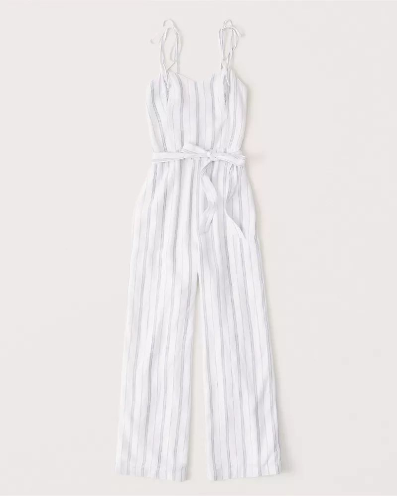 Women's Tie-Strap Linen Blend Jumpsuit | Women's Dresses & Jumpsuits | Abercrombie.com | Abercrombie & Fitch (UK)