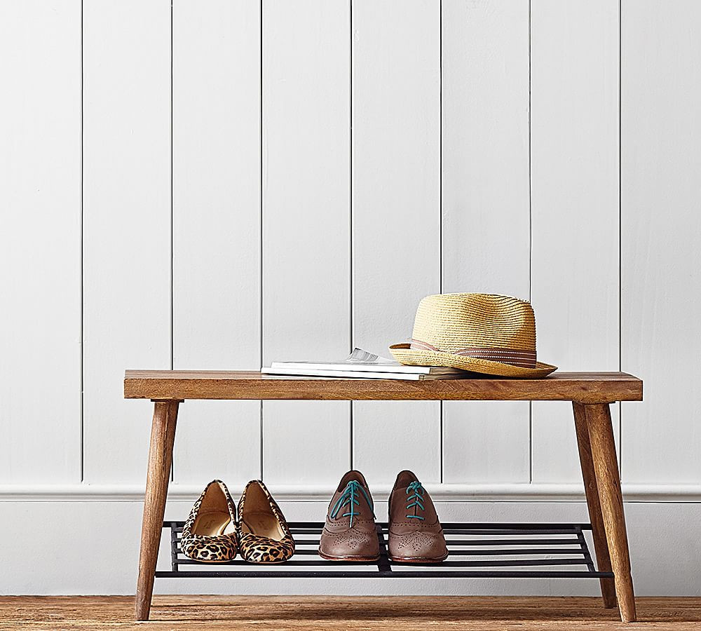 Lucy Mango Wood Shoe Rack with Bench | Pottery Barn (US)