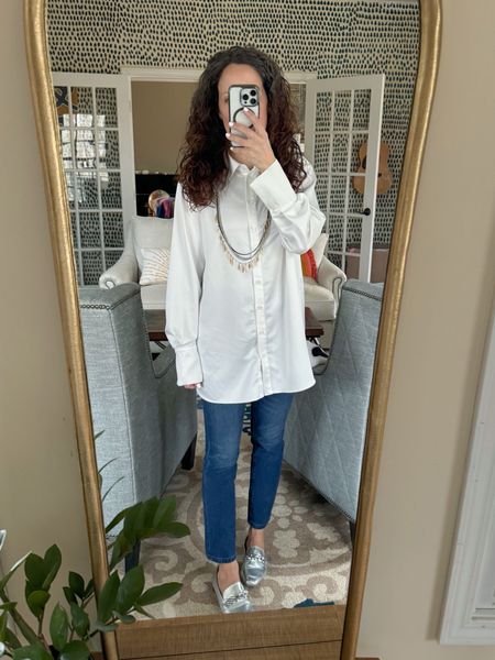 Simple spring outfit, been wearing these silver flats a ton. Fit true to size. 

#LTKshoecrush #LTKSeasonal #LTKover40