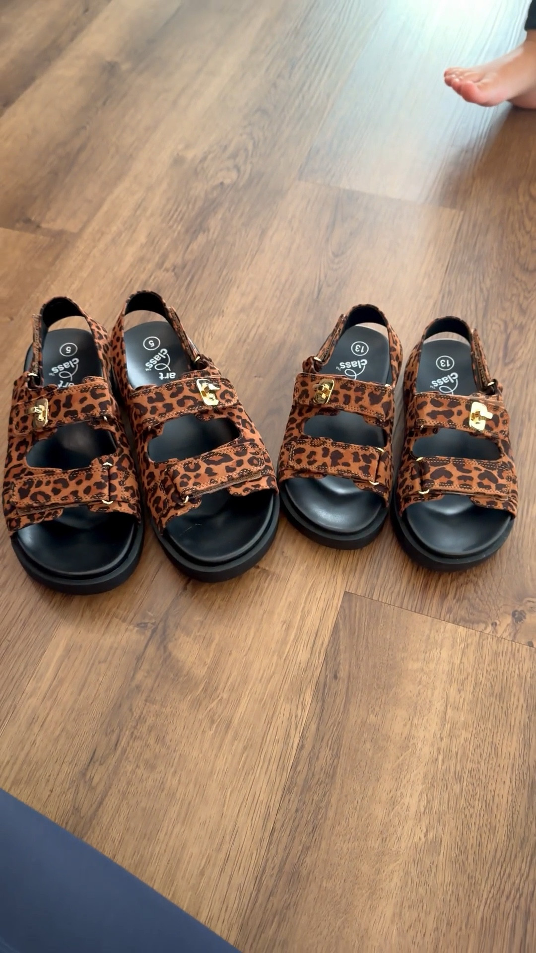 Loving these mommy and me leopard sandals. I am a size 7.5 women’s shoe and fit in the size 5 in kids.