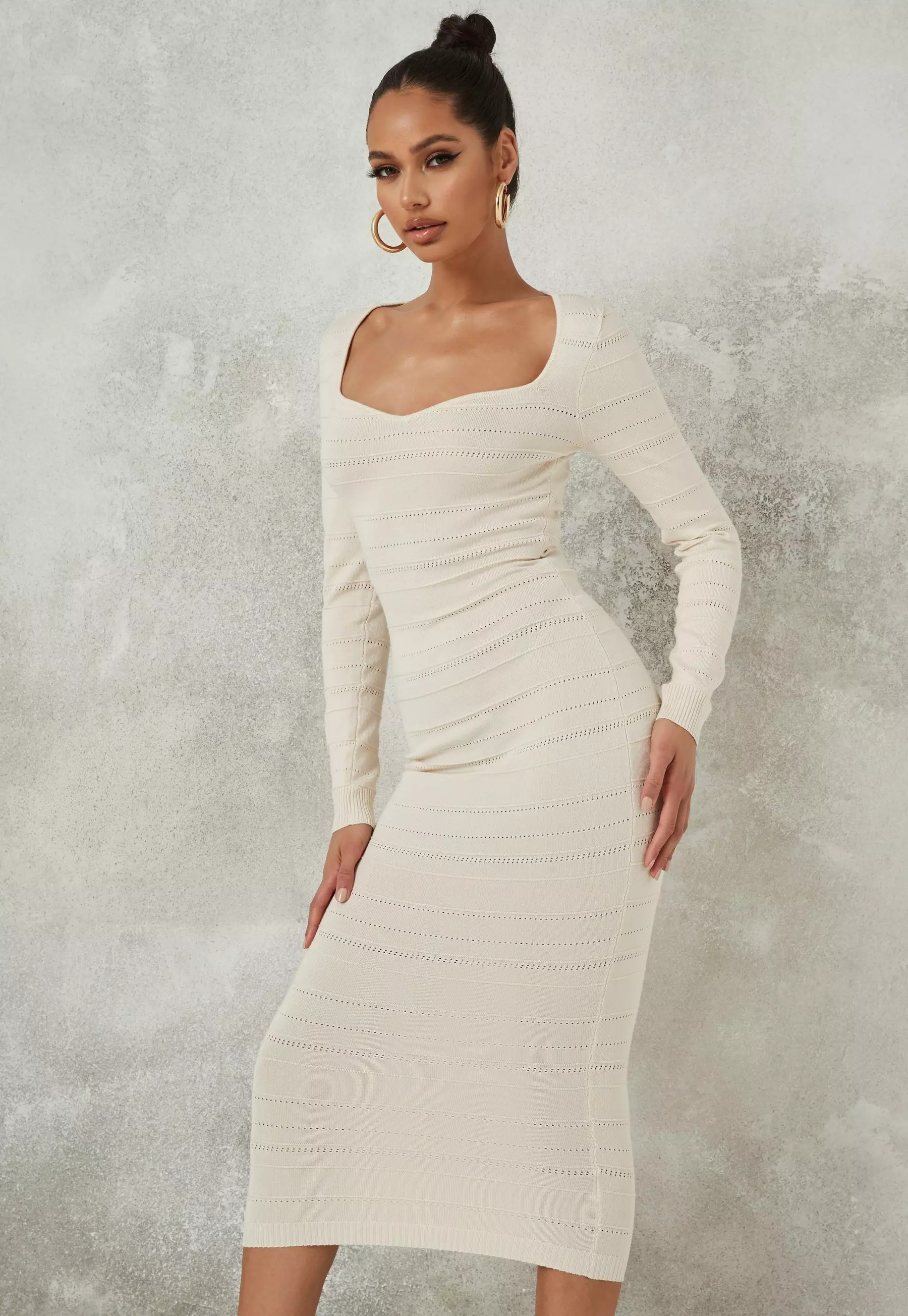 Tall Cream Sweetheart Textured Knit Midaxi Dress | Missguided (US & CA)