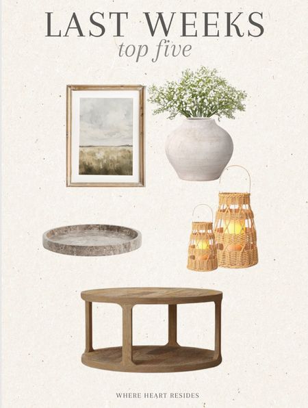 Last weeks top five 🤍
01. Spring landscape art print 
02. Spring faux stems and vase combination 
03. Round marble tray 
04. Outdoor lanterns 
05. Round coffee table 

#LTKhome