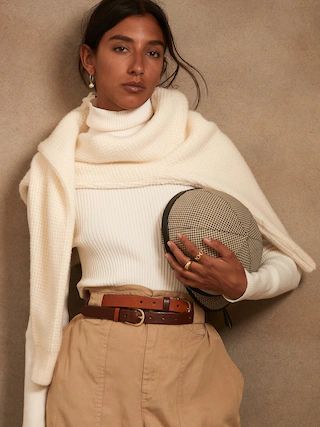 Ribbed Turtleneck Sweater, white jeans outfit, white sweater, white turtleneck, neutral outfit | Banana Republic (US)