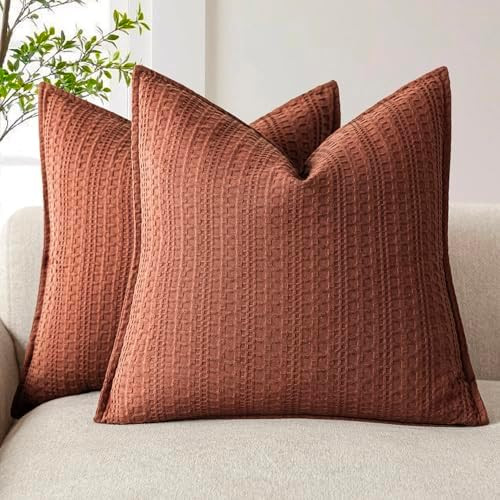 Foindtower Set of 2 Decorative Cotton Waffle Weave Throw Pillow Cover Euro Shams Cushion Covers A... | Amazon (US)