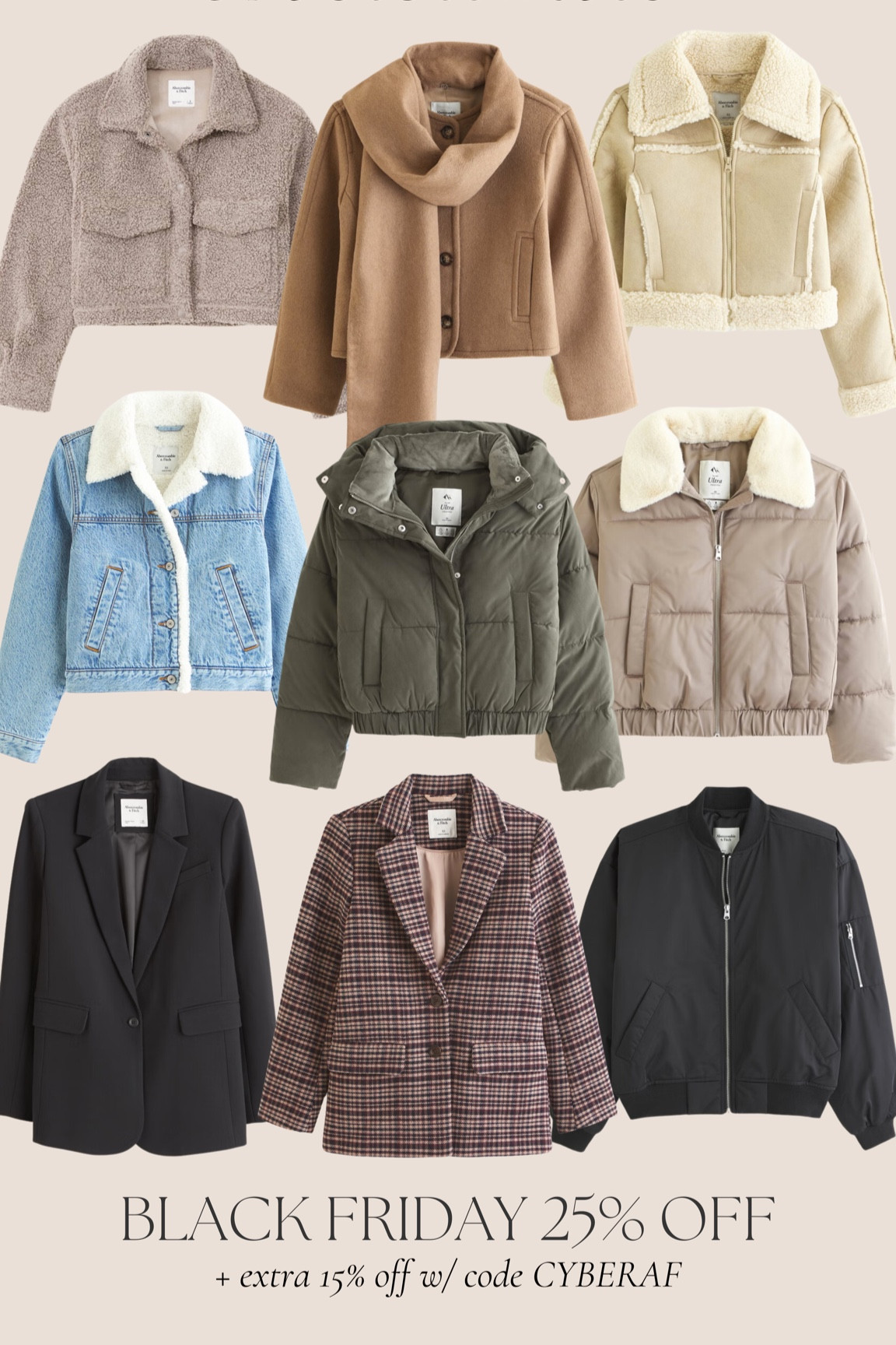 Abercrombie 25% off site wide plus extra 15% off with CYBERAF! I wear size M. This is their Black Friday savings fyi!! 

