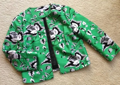 Diane von Furstenberg green jacket floral print blazer cropped black white 6 | eBay AU